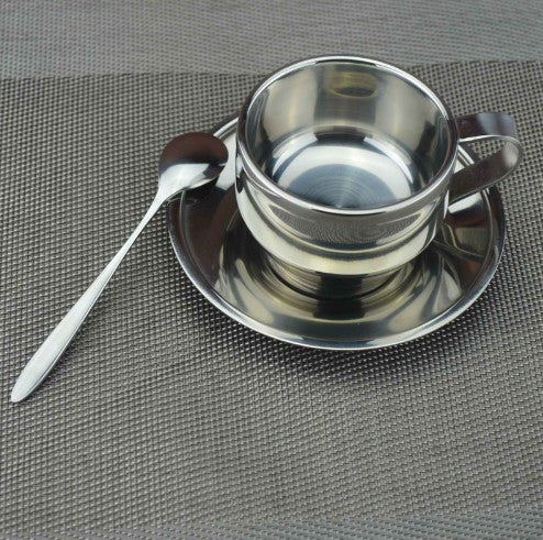 Stainless Steel Coffee Cup Saucer and Spoon Sset